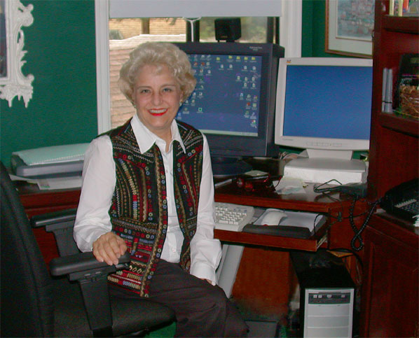 Claradell at her computer workstation; February 14, 2011.